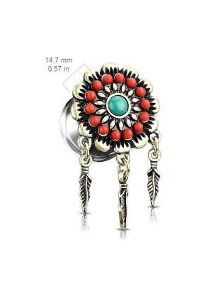 Plug d’oreille acier attrape-rêves plumes – Piercing tribal
