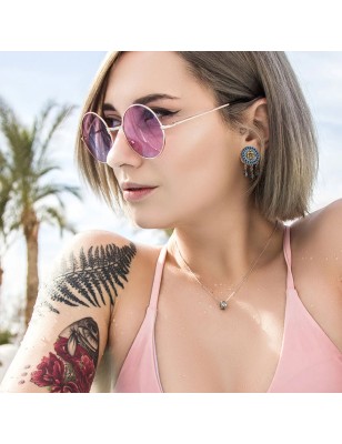 Plug d’oreille acier tribal plumes turquoise – Piercing aztèque