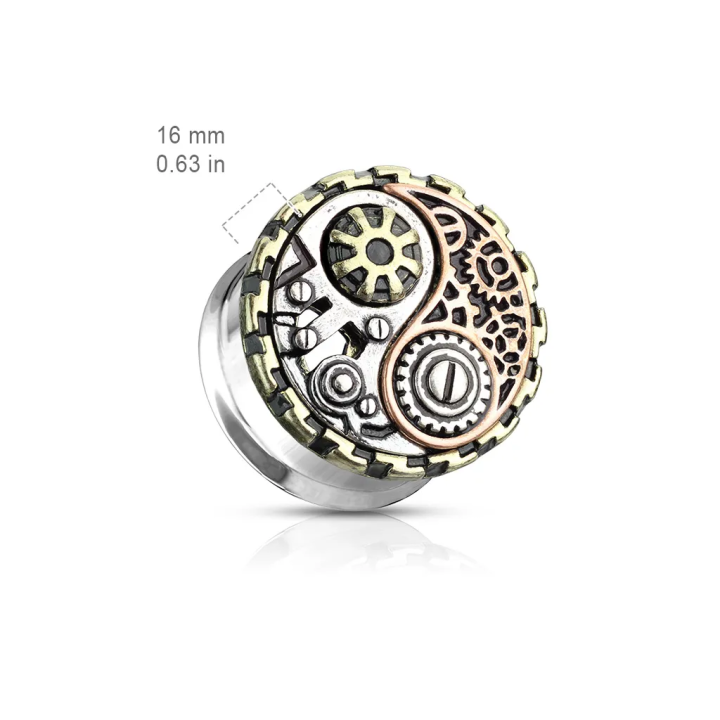 Plug d’oreille acier Yin Yang steampunk – Piercing original