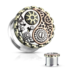 Plug d’oreille acier Yin Yang steampunk – Piercing original