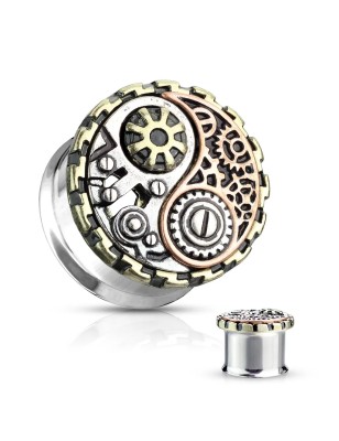 Plug d’oreille acier Yin Yang steampunk – Piercing original