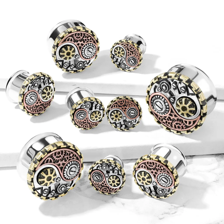 Plug d’oreille acier Yin Yang steampunk – Piercing original