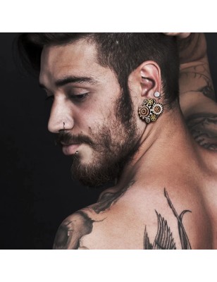 Tunnel d’oreille acier steampunk engrenages – Piercing stretching