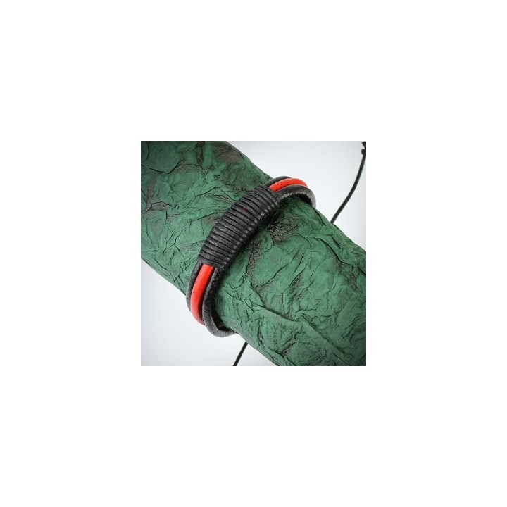Bracelet Homme en Cuir Noir et Rouge Noeud