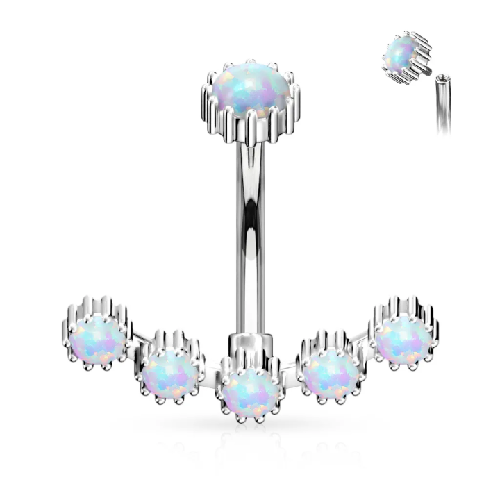 Piercing nombril opales blanches – acier chirurgical raffiné