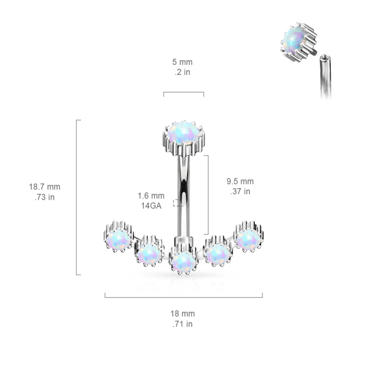 Piercing nombril opales blanches – acier chirurgical raffiné