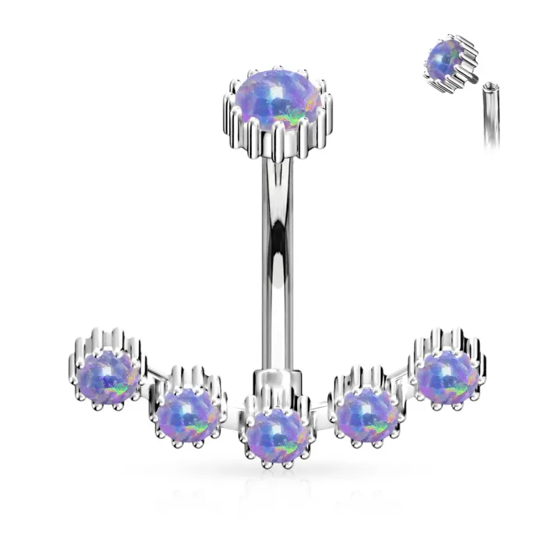 Piercing nombril en acier avec opales violettes scintillantes