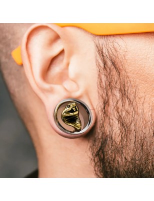 Tunnel d’oreille acier cobra doré – Piercing serpent