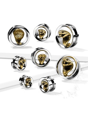 Tunnel d’oreille acier cobra doré – Piercing serpent