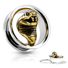Tunnel d’oreille acier cobra doré – Piercing serpent