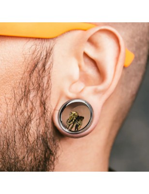 Tunnel d’oreille acier éléphant doré – Piercing animal totem