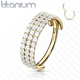 Anneau oreille titane doré pavé strass – cartilage hélix