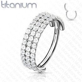 Anneau oreille titane argenté strass – cartilage hélix