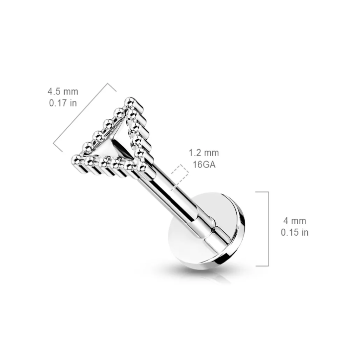 Piercing oreille triangle perlé argenté – tragus hélix cartilage