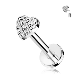 Piercing oreille cœur texturé argenté – tragus hélix cartilage