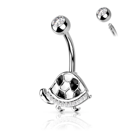 Piercing nombril tortue argentée avec strass scintillants
