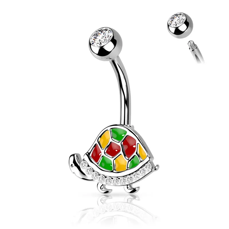 Piercing nombril tortue couleurs rasta