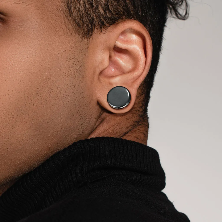 Plug d’oreille en pierre hématite – Piercing minéral chic