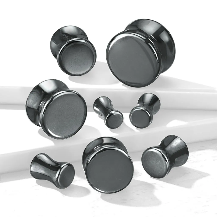Plug d’oreille en pierre hématite – Piercing minéral chic