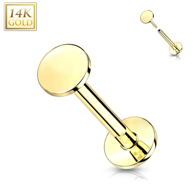 Piercing labret oreille or jaune 14 carats rond