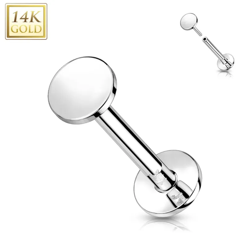 Piercing labret oreille or blanc 14 carats rond