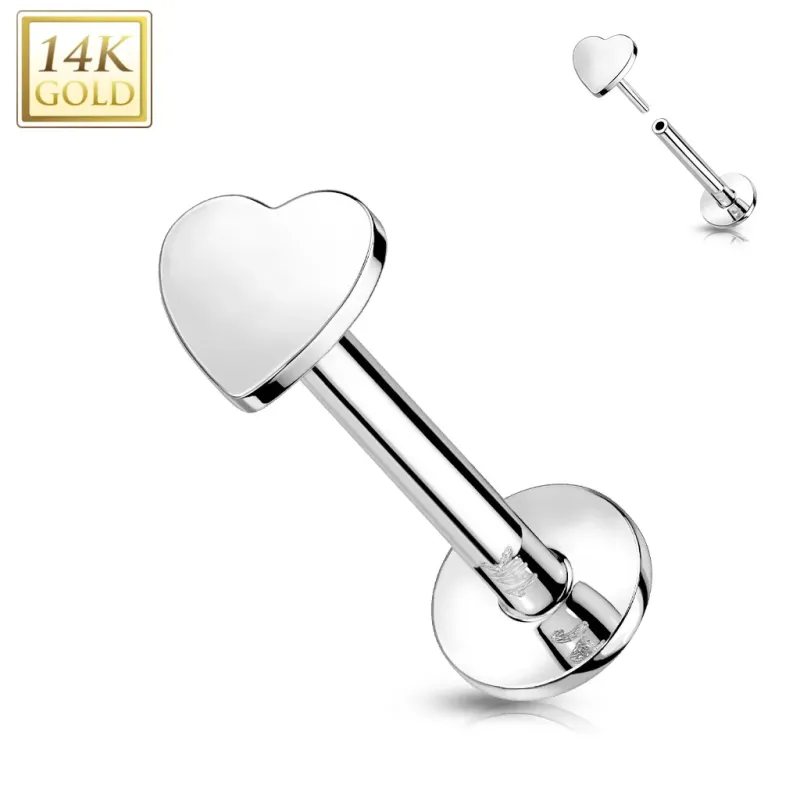Piercing labret oreille or blanc 14 carats coeur