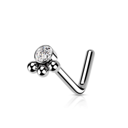 Piercing nez argenté en L avec strass et billes décoratives