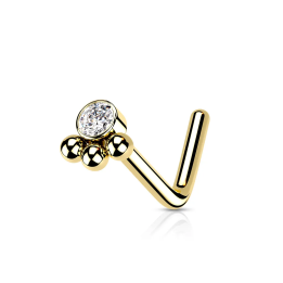 Piercing nez doré en L avec strass et billes décoratives