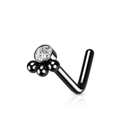 Piercing nez noir en L avec strass blanc et billes décoratives