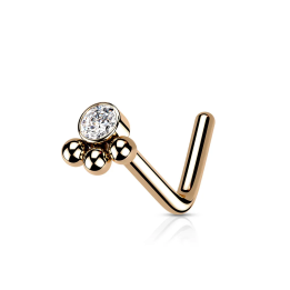 Piercing nez rose gold en L avec strass blanc et billes