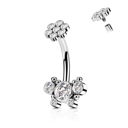 Piercing nombril papillon en acier chirurgical avec strass