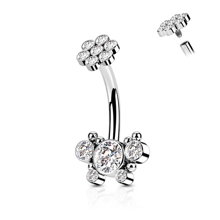 Piercing nombril papillon en acier chirurgical avec strass