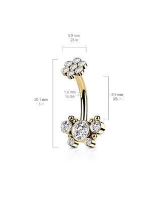 Piercing nombril papillon doré en acier chirurgical avec strass