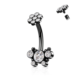 Piercing nombril papillon noir en acier chirurgical avec strass