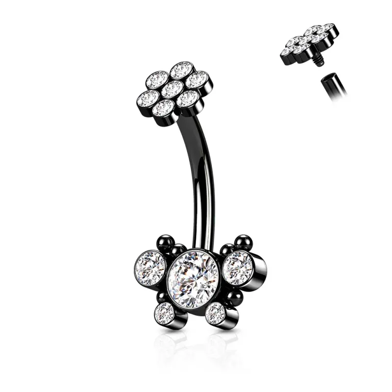 Piercing nombril noir Papillon strass scintillants
