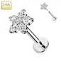 Piercing oreille or blanc 14 carats fleur à 6 zircons