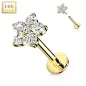 Piercing oreille or jaune  14 carats fleur à 6 zircons