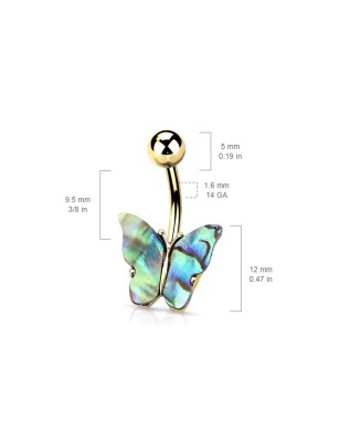Piercing nombril doré papillon abalone en acier chirurgical