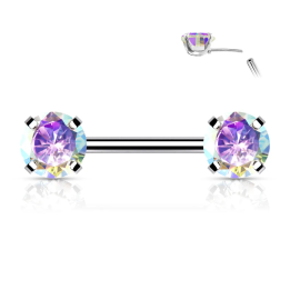 Piercing téton acier avec strass aurore boréale push-in