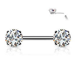 Piercing téton acier avec strass cristal push-in