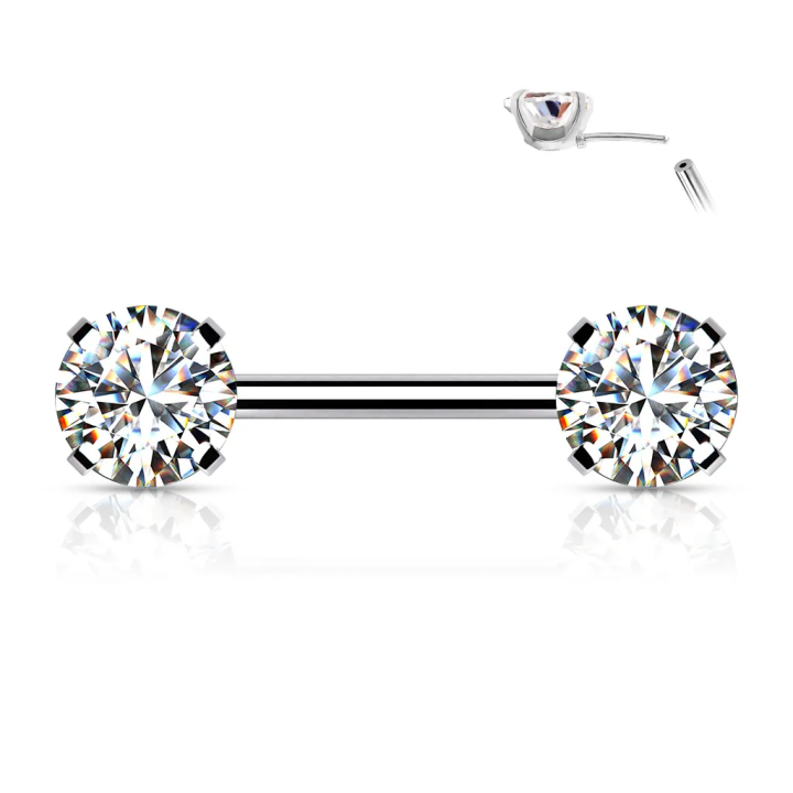 Piercing téton acier avec strass cristal push-in