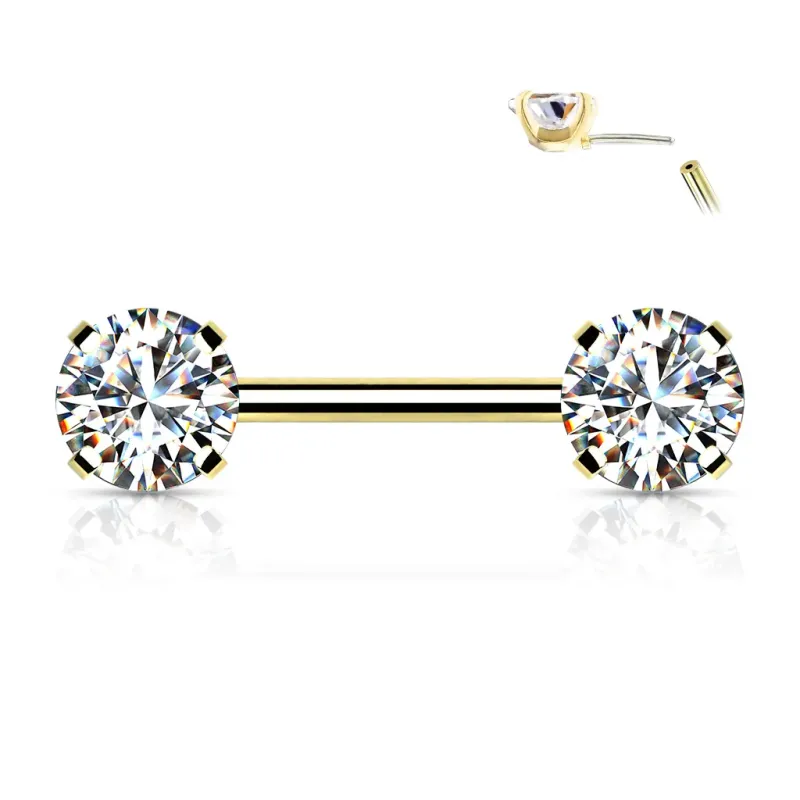 Piercing téton  doré push-in strass blancs