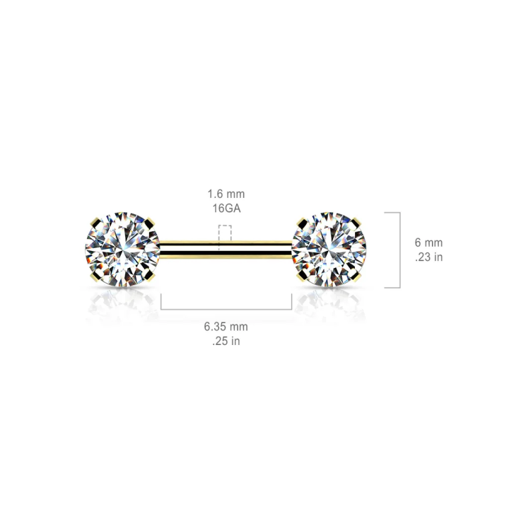 Piercing téton doré avec strass cristal push-in