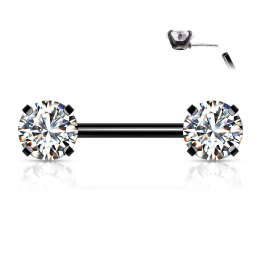 Piercing téton noir avec strass cristal push-in
