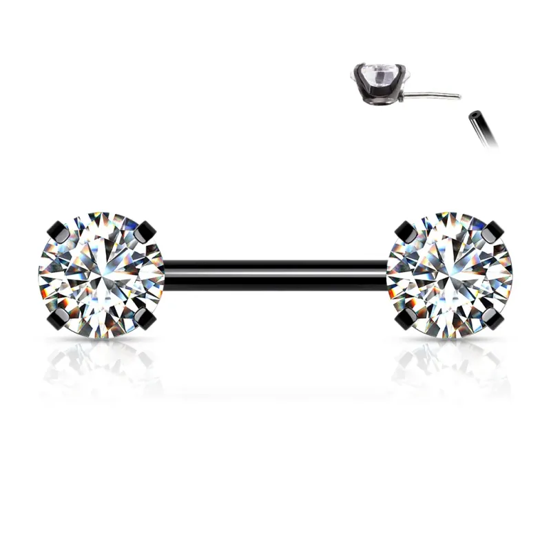 Piercing téton noir push-in strass blancs