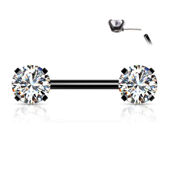 Piercing téton noir avec strass cristal push-in
