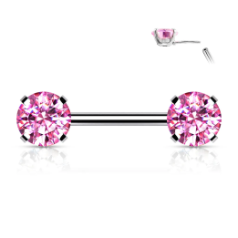Piercing téton avec strass rose push-in