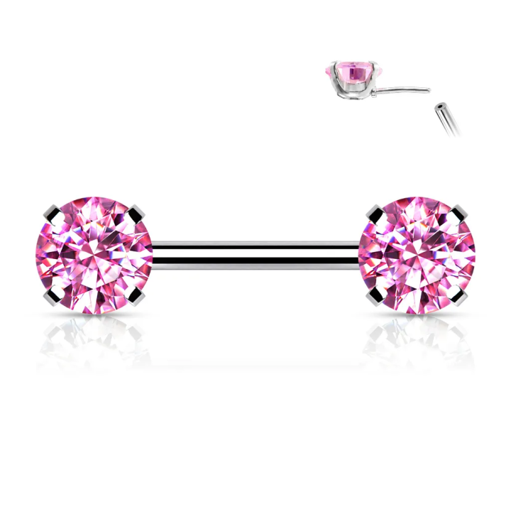 Piercing téton avec strass rose push-in