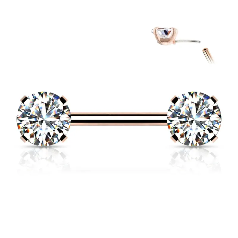 Piercing téton rose gold push-in strass blancs