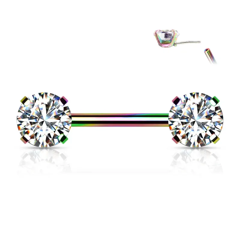 Piercing téton rainbow push-in strass blancs